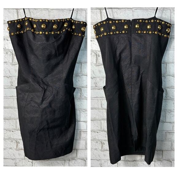 Badgley Mischka Mark & James Dress Strapless Mini Stud Bead Strapless Black Gold - Picture 13 of 13